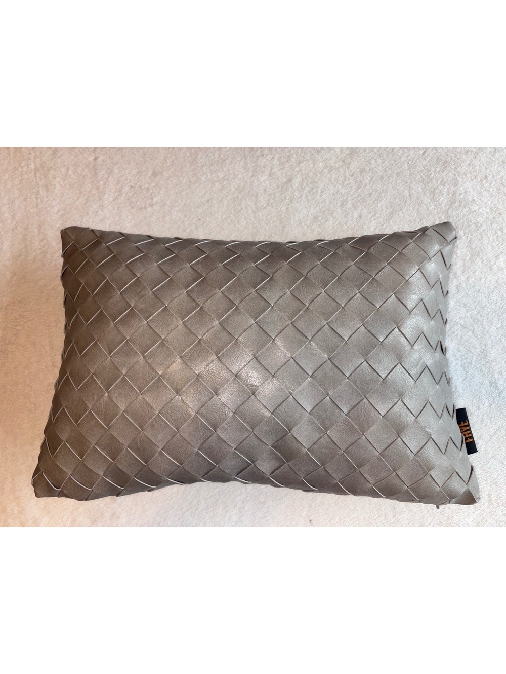 Frye Woven Faux Leather Decorative Accent Throw Pillow Lumbar Grey 13x20